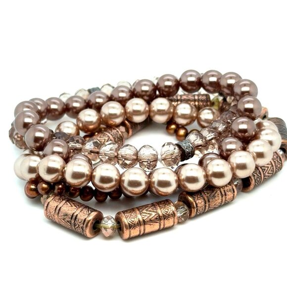 5 Brown Stretch Bracelets - Picture 1 of 6